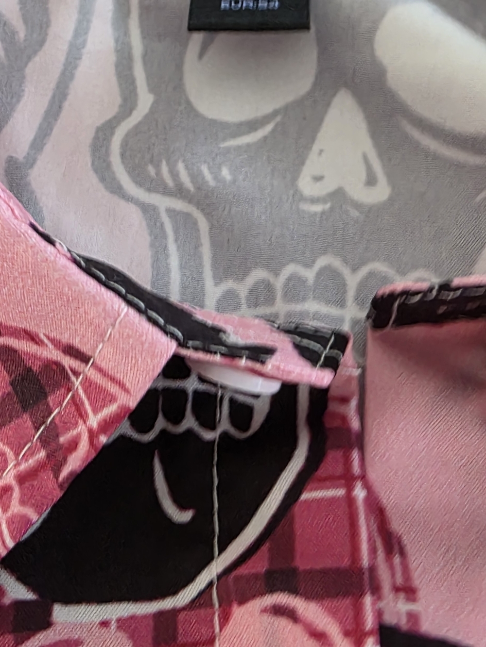 Hurley Pink Short Sleeve Skull Print Button-Down Shirt - Picture 4 of 4